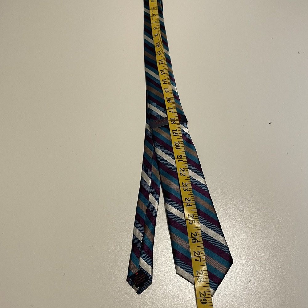 NWT Rooster Men's Striped Tie Blue, Purple,White, Tan - Picture 7 of 8